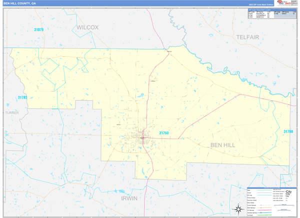 Ben Hill County, GA Zip Code Map